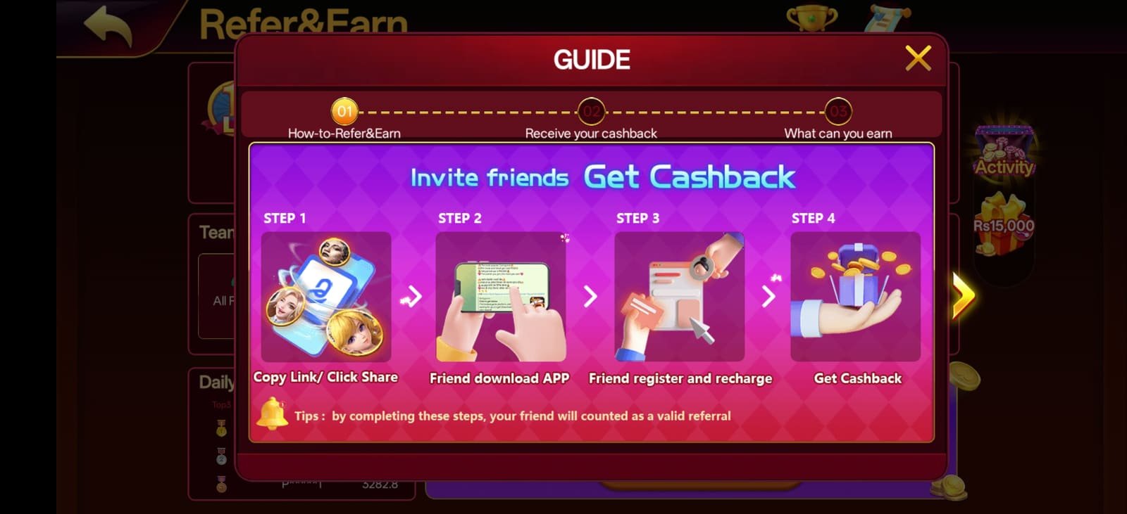 S9 app referral guide explaining the four steps to earn cashback from invites